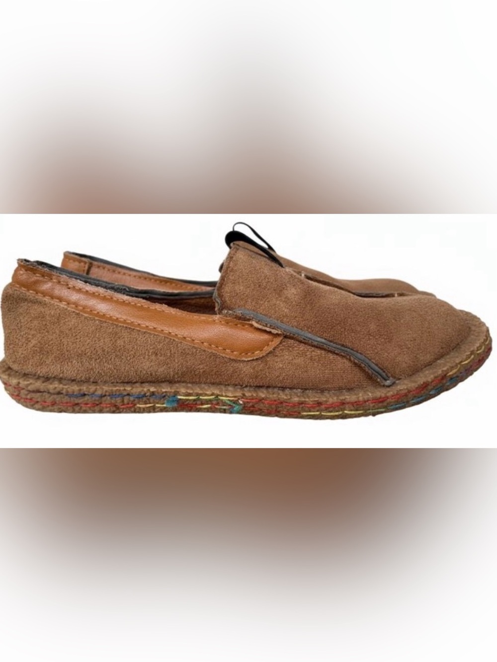 Ovelo Brown Moccasin Slip-On Shoes Colorful Stitching Size 9